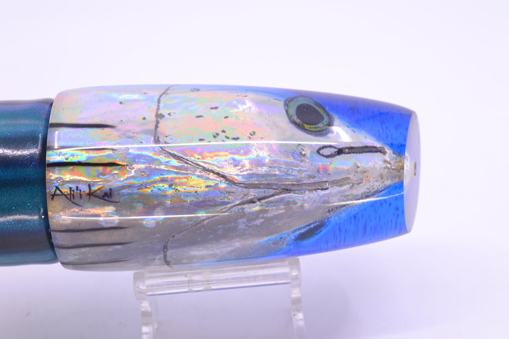 Ali'i Kai Lures Silver Skipjack Fish Head Blue Back Large Plunger 14" 10.5oz FT Vinyl