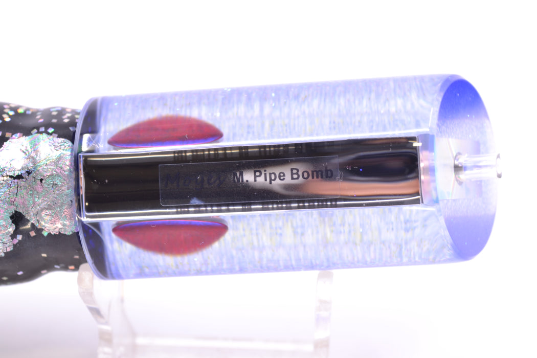 Moyes Lures Clear Mirrored Blue Glitter Back Red Eyes Medium Pipe Bomb 12" 7.5oz Skirted