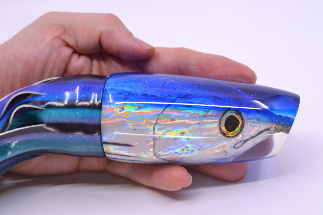 Ali'i Kai Lures Silver Skipjack Fish Head Blue Back Large Plunger 14" 10.5oz FT Vinyl
