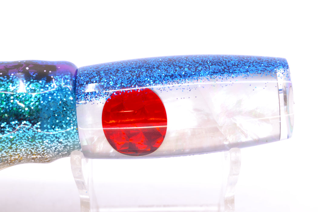 Moyes Lures White MOP Blue Glitter Back Red Eyes Small Shotgun 9" 4oz Skirted GZE