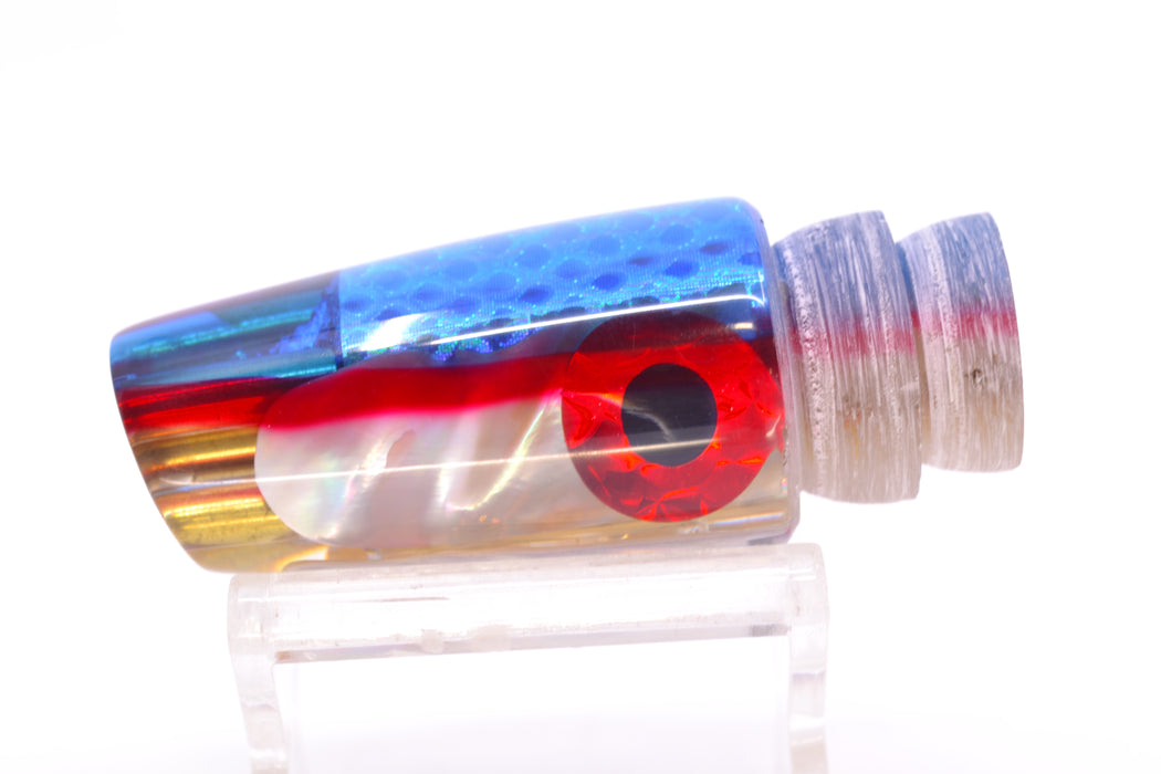 Coggin Lures Real White MOP Blue-Red Back Black-Red Eyes 4-Hole Small Slant 9" 3.2oz