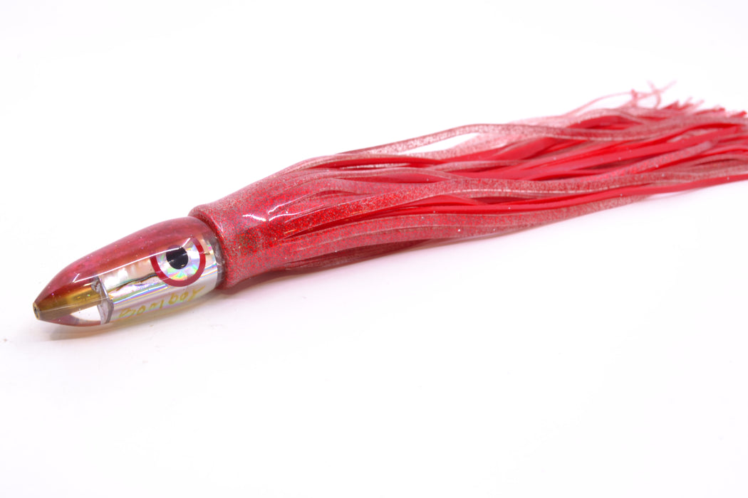 Bomboy Lures White Abalone Red Back Mini Bomb 5" 2oz Skirted Red Glitter/Red