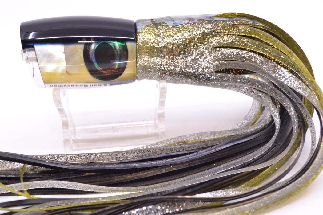 Moyes Lures Golden MOP Black Back Small Boogeyman 9" 3.5oz Skirted Yellow Aurora