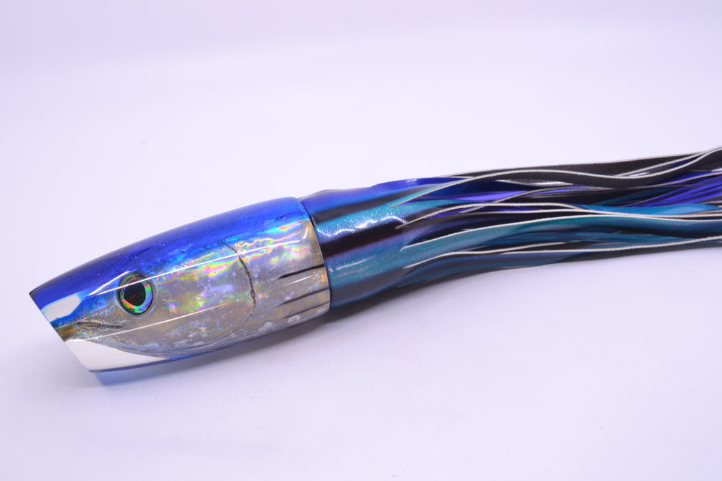 Ali'i Kai Lures Silver Skipjack Fish Head Blue Back Large Plunger 14" 10.5oz FT Vinyl