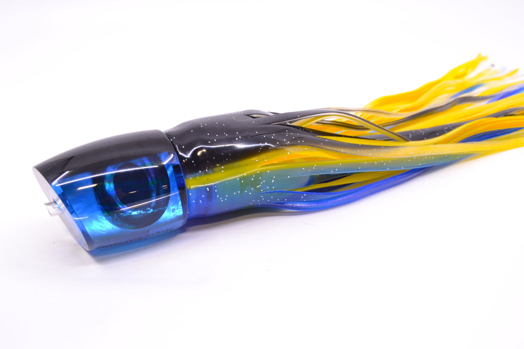 Moyes Lures Blue MOP Black Back Taxi Eyes Bushmaster 12" 10oz Skirted Black-Yellow-Blue