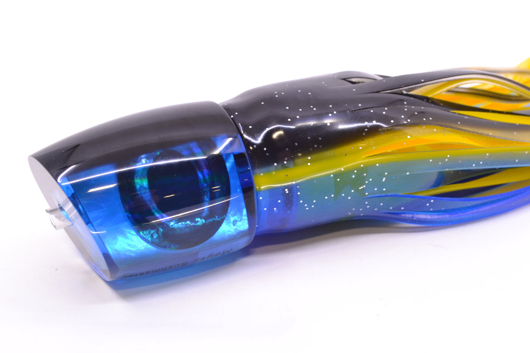Moyes Lures Blue MOP Black Back Taxi Eyes Bushmaster 12" 10oz Skirted Black-Yellow-Blue