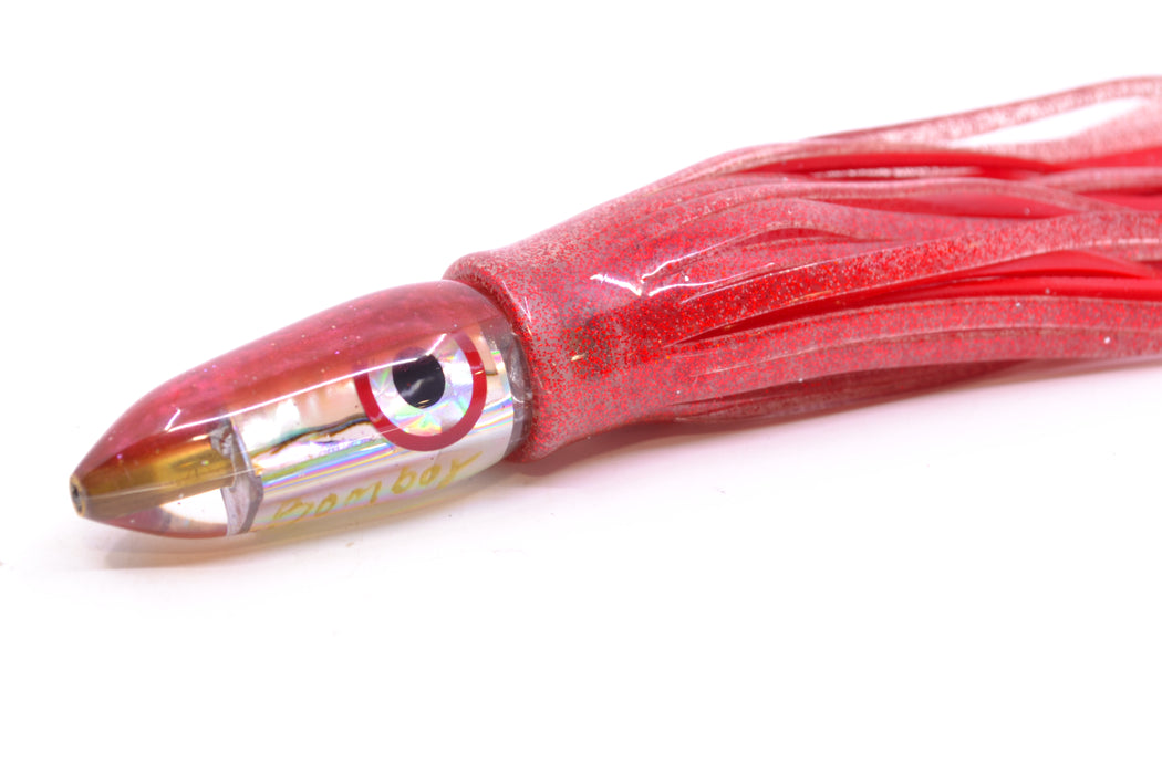 Bomboy Lures White Abalone Red Back Mini Bomb 5" 2oz Skirted Red Glitter/Red