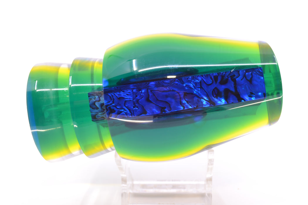 Moyes Lures Yellowfin Paua-MOP Blue-Yellow Back Taxi Eyes XL Sumo 16" 13oz GZE