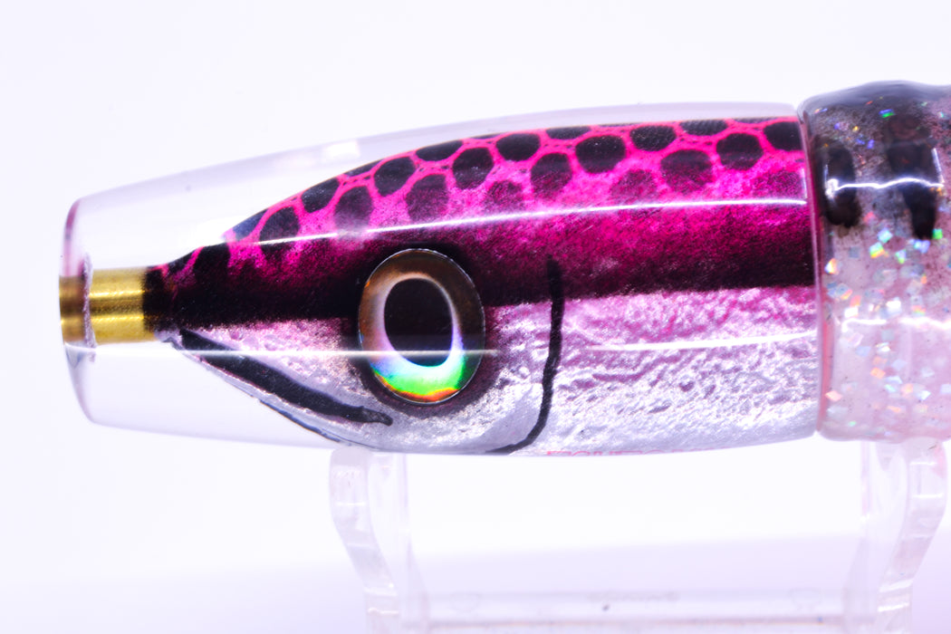 Tsutomu Lures Pink with Black Dots Fish Head Ali'i Invert 7" 5.7oz Skirted Black Dots/Pink