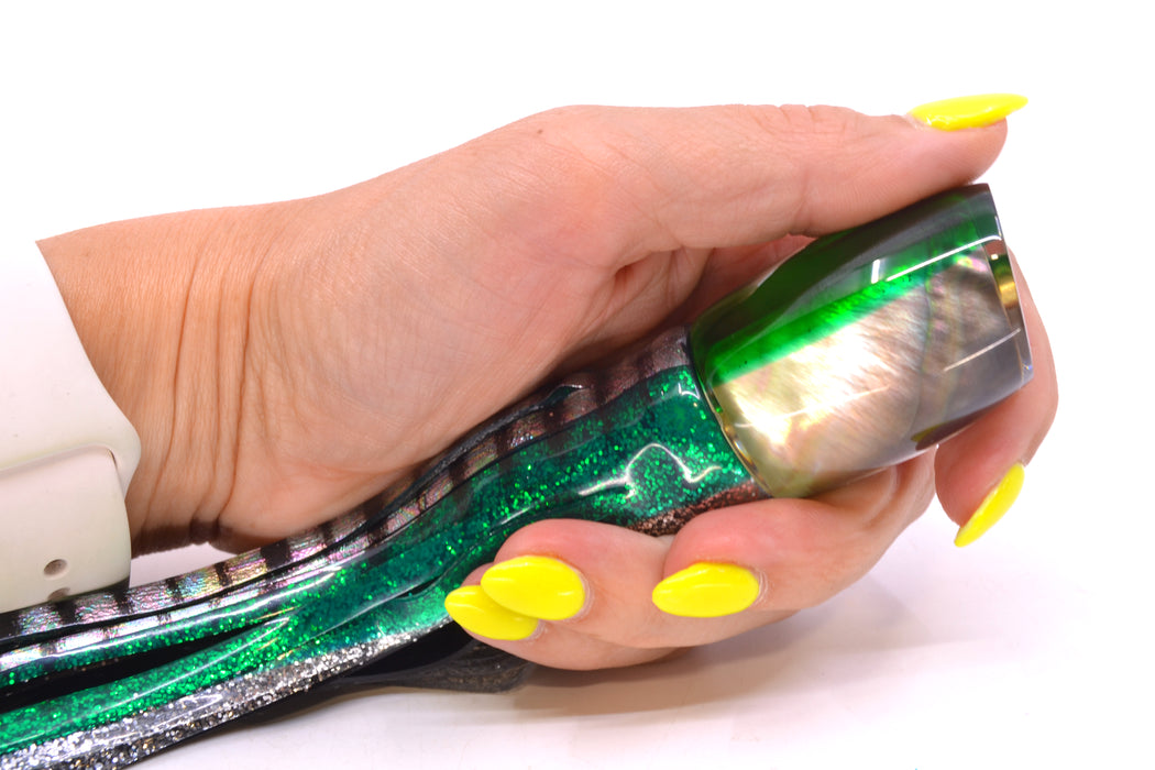 Crampton Baits Real Tahitian MOP Green Back Small DT 9" 4oz Skirted Green Aurora