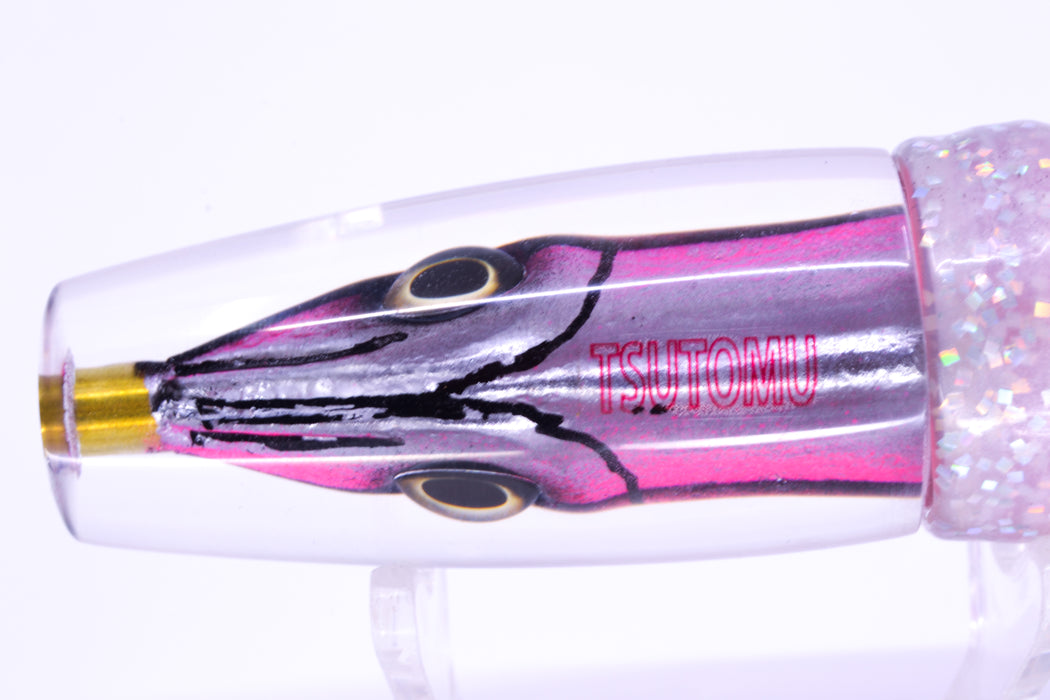 Tsutomu Lures Pink with Black Dots Fish Head Ali'i Invert 7" 5.7oz Skirted Black Dots/Pink