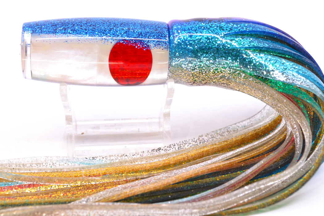 Moyes Lures White MOP Blue Glitter Back Red Eyes Small Shotgun 9" 4oz Skirted GZE