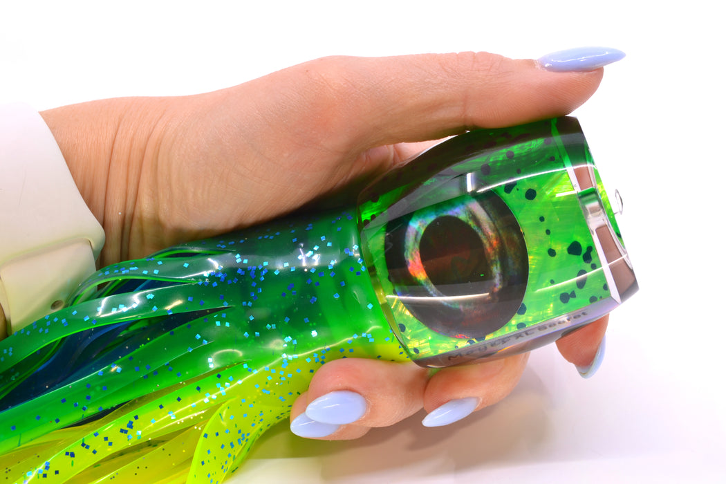 Moyes Lures Mahi MOP Green Back Taxi Eyes XL Secret 14" 9oz Skirted Mahi