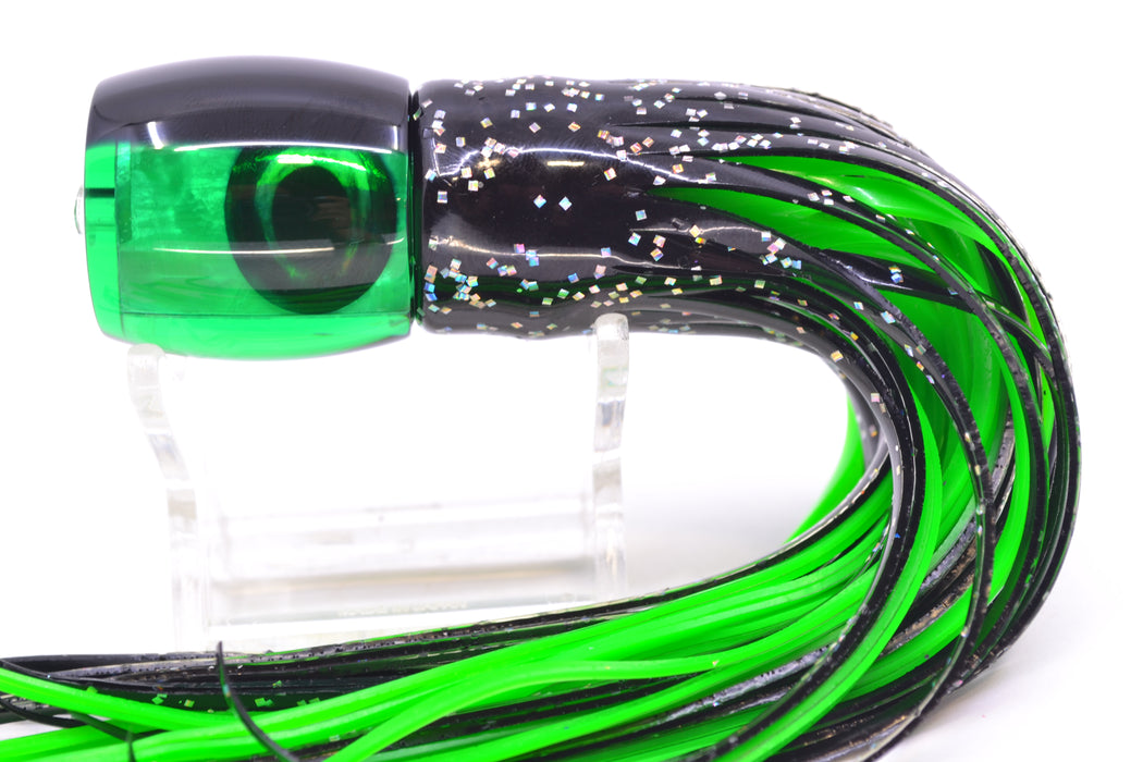 Moyes Lures Green MOP Black Back Taxi Eyes Large Tang 9" 3oz Skirted Black/Green