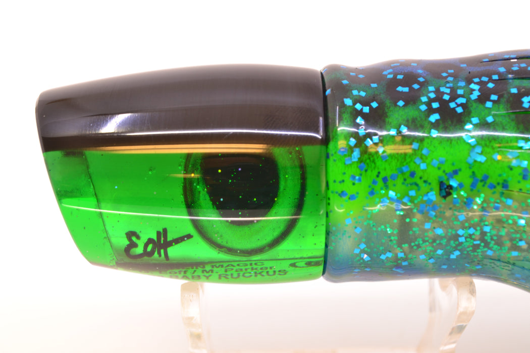 Marlin Magic Green MOP Black Back Baby Ruckus 10" 6.5oz Skirted Black Dots-Blue Dots
