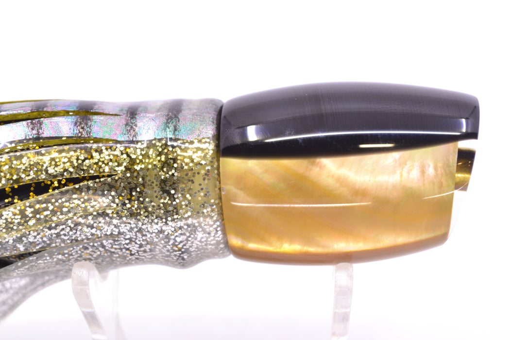 Crampton Baits Real Golden MOP Black Back Small DT 9" 4oz Skirted Yellow Aurora