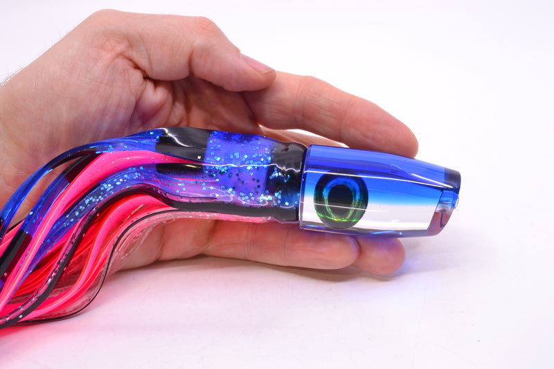 Moyes Lures Clear Mirrored Blue Back Small Plunger 9" 5oz Skirted Black & Blue Bars