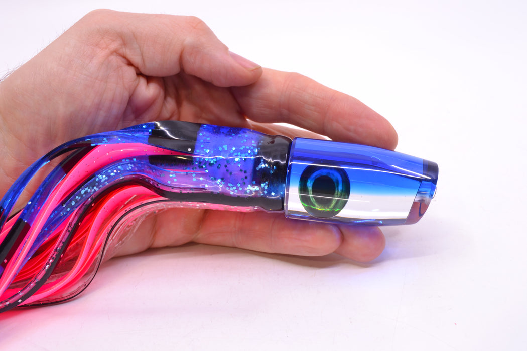 Moyes Lures Clear Mirrored Blue Back Small Plunger 9" 5oz Skirted Black & Blue Bars GZE