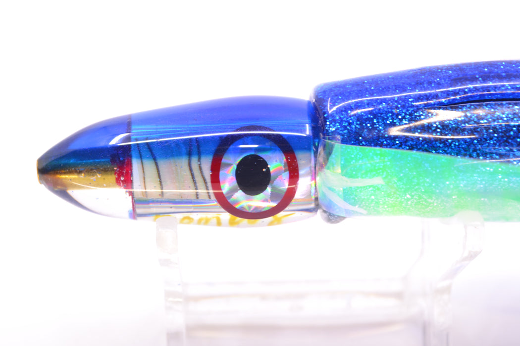 Bomboy Lures White Abalone Blue Back Black-Silver-Red Eyes Mini Bomb 5" 2oz Skirted with Wings