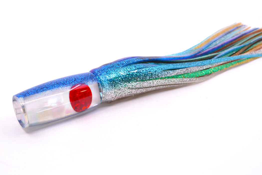 Moyes Lures White MOP Blue Glitter Back Red Eyes Small Shotgun 9" 4oz Skirted GZE