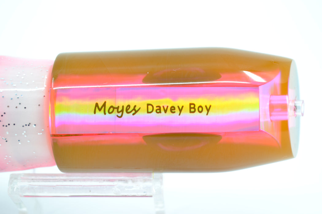 Moyes Lures Pink Awabi Shell Black Back Davey Boy 12" 8oz Skirted White-Purple-Pink