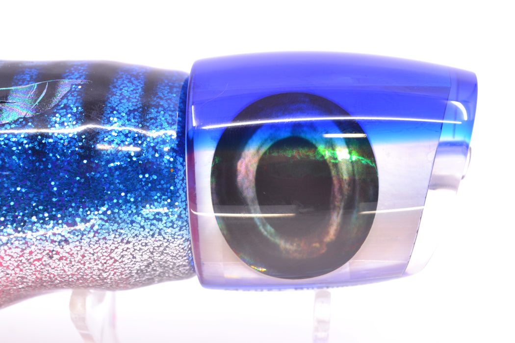 Moyes Lures White MOP Blue Back Taxi Eyes Bushmaster 12" 10oz Skirted Blue Aurora/Pink