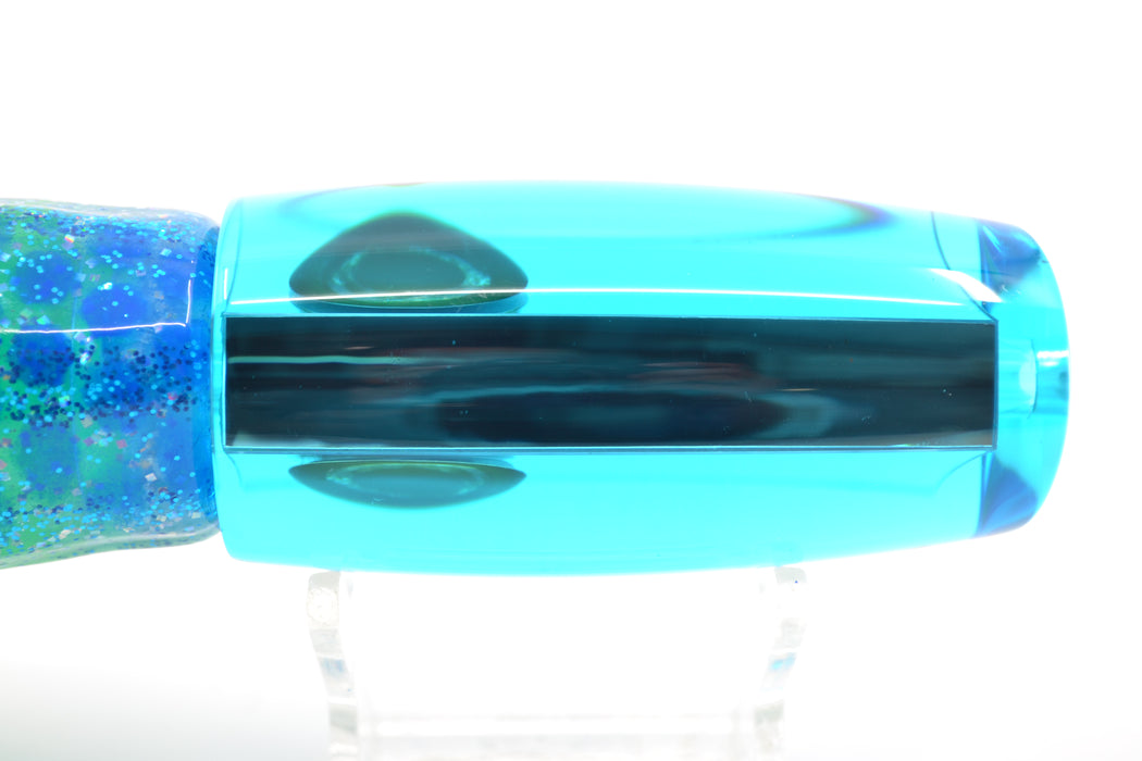 Moyes Lures Ice Blue Mirrored Medium Plunger 12" 7.5oz Skirted Blue Dot-Green