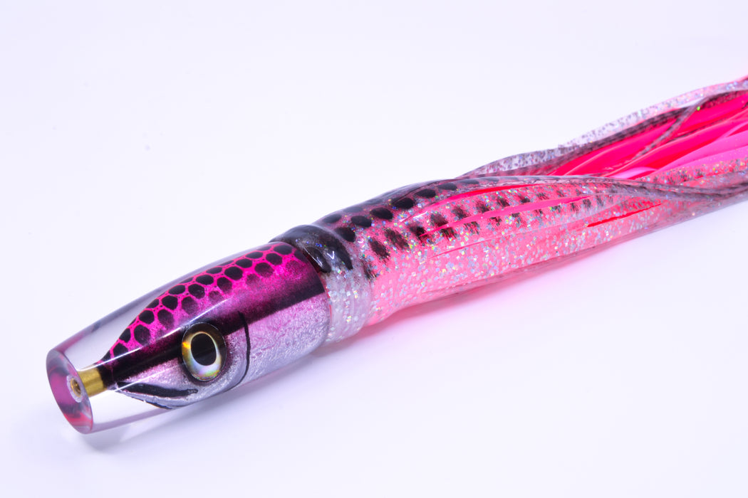 Tsutomu Lures Pink with Black Dots Fish Head Ali'i Invert 7" 5.7oz Skirted Black Dots/Pink