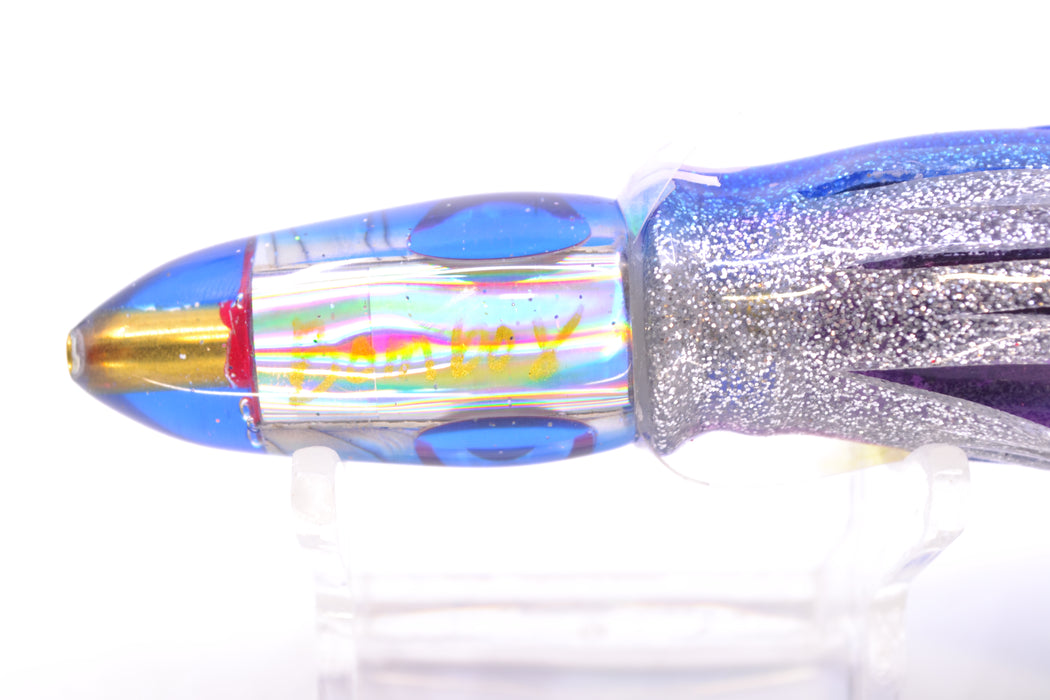 Bomboy Lures White Abalone Blue Back Black-Silver-Red Eyes Mini Bomb 5" 2oz Skirted with Wings