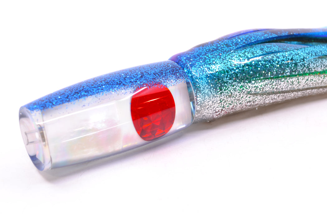Moyes Lures White MOP Blue Glitter Back Red Eyes Small Shotgun 9" 4oz Skirted GZE