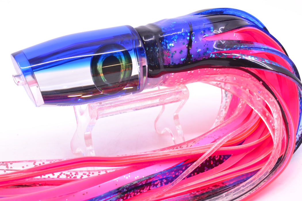 Moyes Lures Clear Mirrored Blue Back Small Plunger 9" 5oz Skirted Black & Blue Bars GZE