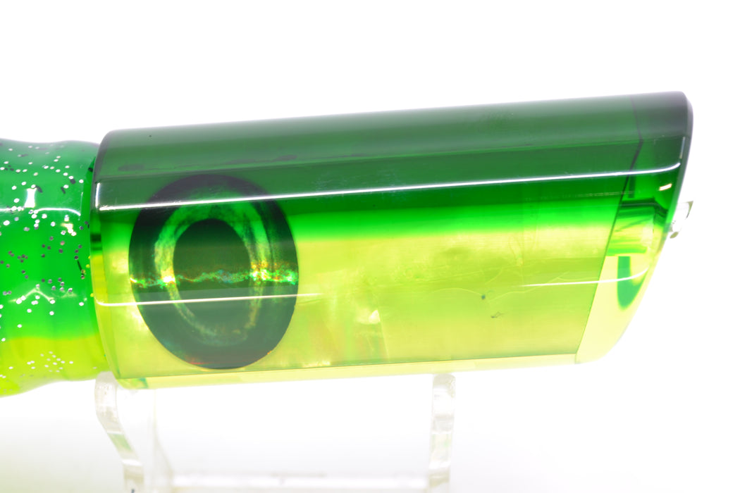 Moyes Lures Chartreuse MOP Green Back Medium Pipe Bomb 12" 7.5oz Skirted Mahi