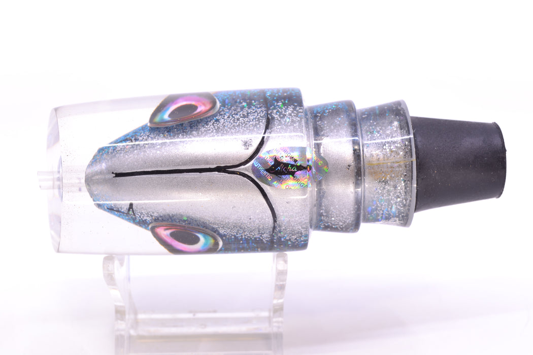 Aloha Lures Chrome Black-Ice Blue Glitter Back "Scared $#!Tless" Baby Smash Bait 12" 7.3oz