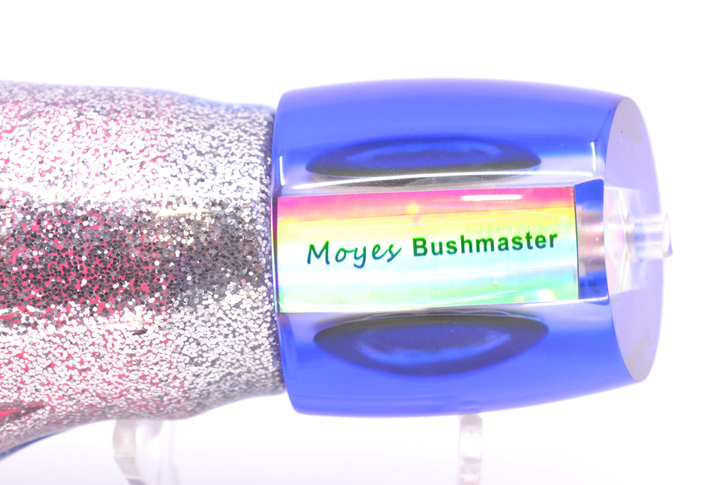 Moyes Lures White MOP Blue Back Taxi Eyes Bushmaster 12" 10oz Skirted Blue Aurora/Pink