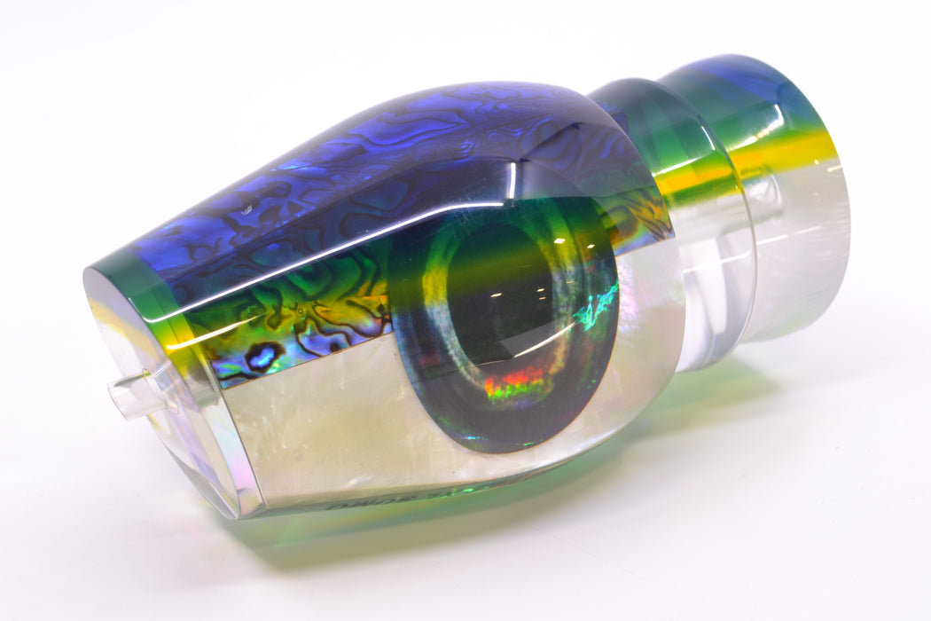 Moyes Lures Yellowfin Paua-MOP Blue-Yellow Back Taxi Eyes XL Sumo 16" 13oz GZE