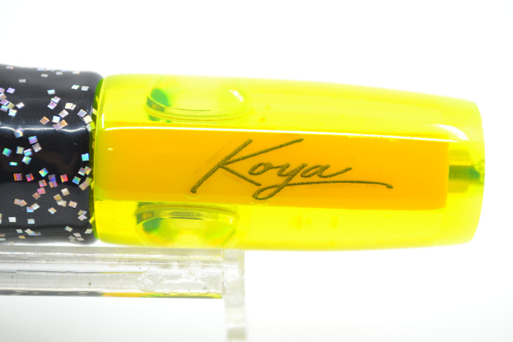 Koya Lures Neon Yellow Rainbow Scale Doll Eyes Hard Head 7" 3oz Skirted Black-Rainbow