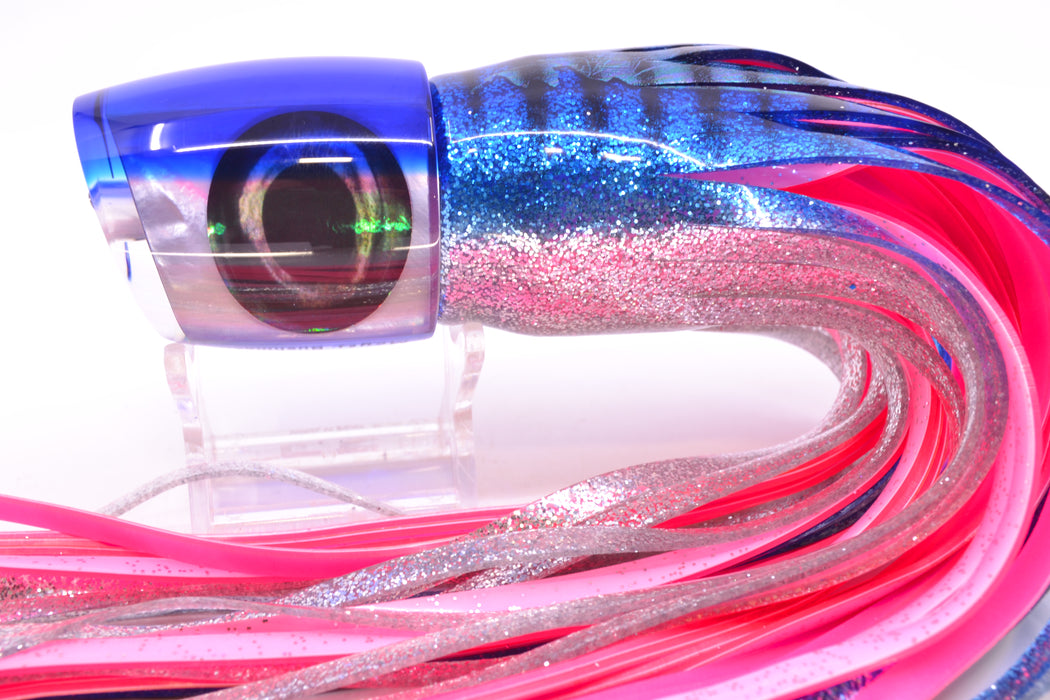 Moyes Lures White MOP Blue Back Taxi Eyes Bushmaster 12" 10oz Skirted Blue Aurora/Pink