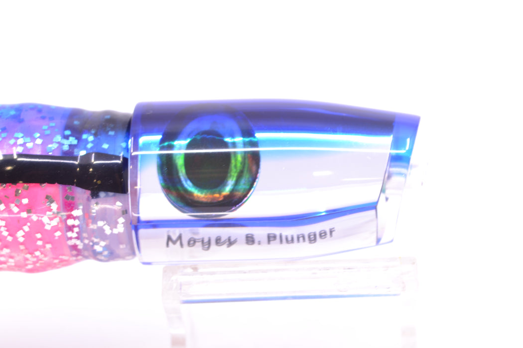 Moyes Lures Clear Mirrored Blue Back Small Plunger 9" 5oz Skirted Black & Blue Bars GZE