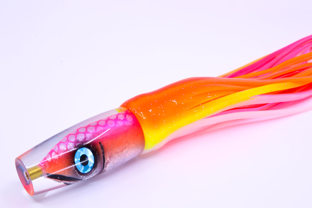 Tsutomu Lures "Da Amaebi" Pink-Orange Fish Head Ali'i Invert 7" 5.7oz Skirted Orange-Yellow