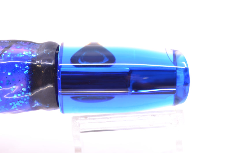 Moyes Lures Clear Mirrored Blue Back Small Plunger 9" 5oz Skirted Black & Blue Bars