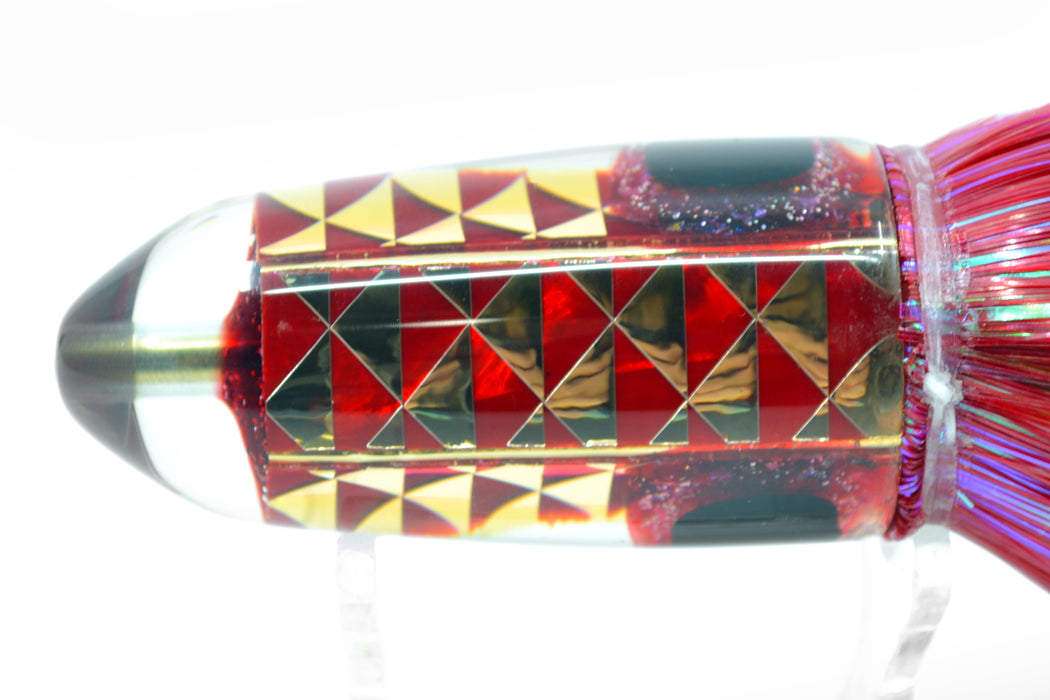 Ganku Lures Red MOP Gold Chrome Triangles Long Bullet 9" 7oz Strobez Flashabou