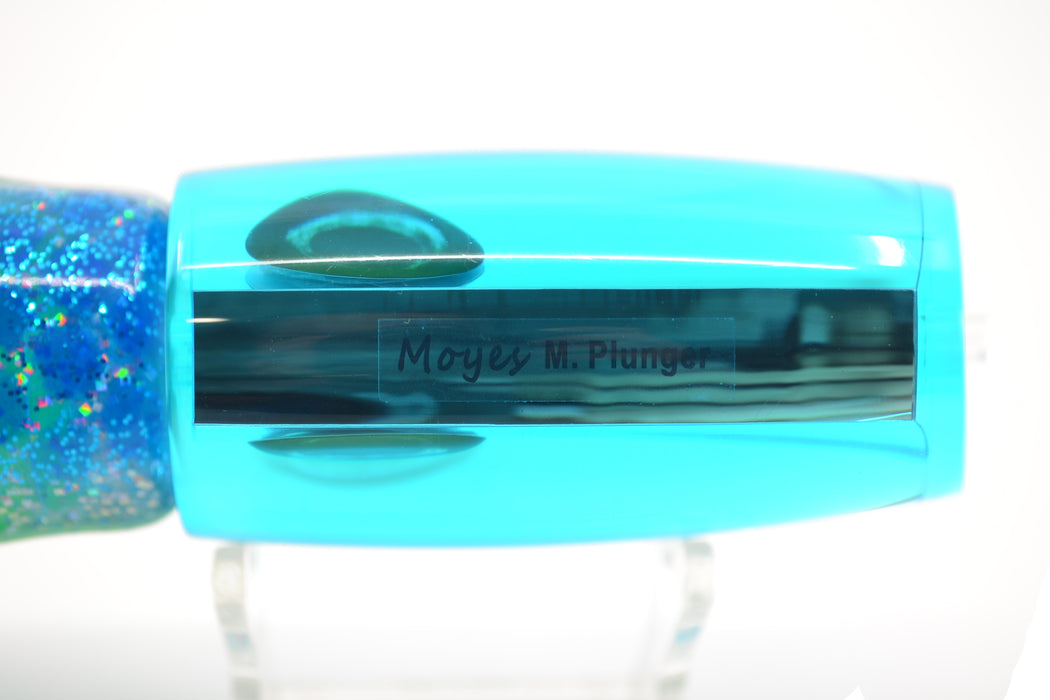 Moyes Lures Ice Blue Mirrored Medium Plunger 12" 7.5oz Skirted Blue Dot-Green