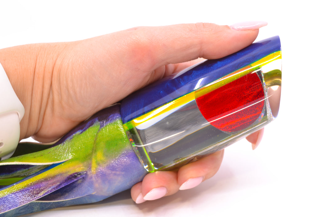 Koya Lures Mirrored Blue-Yellow Back Red Eyes Medium Poi Dog 14" 10oz ALV Vinyl Yellowfin