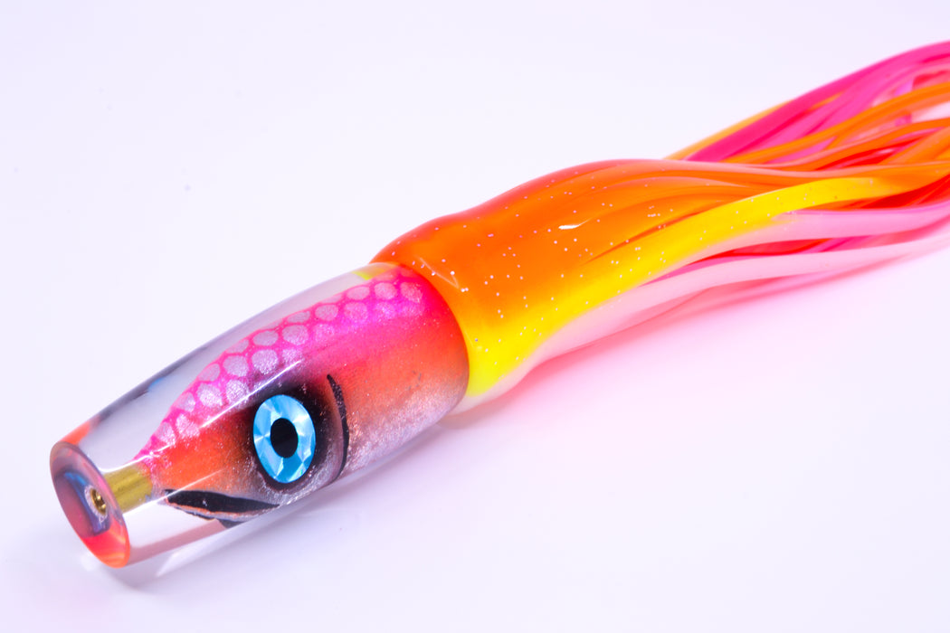 Tsutomu Lures "Da Amaebi" Pink-Orange Fish Head Ali'i Invert 7" 5.7oz Skirted Orange-Yellow