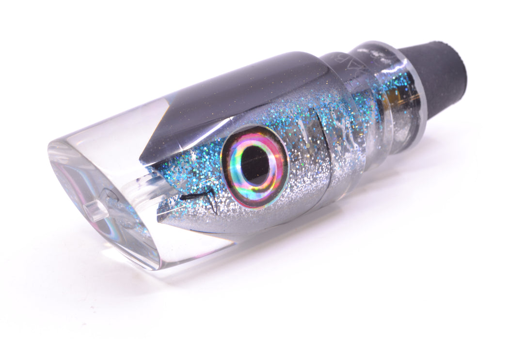 Aloha Lures Chrome Black-Ice Blue Glitter Back "Scared $#!Tless" Baby Smash Bait 12" 7.3oz