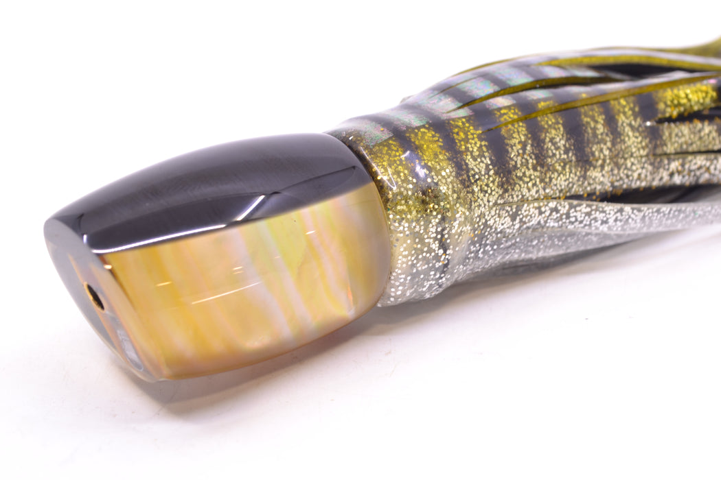 Crampton Baits Real Golden MOP Black Back Small DT 9" 4oz Skirted Yellow Aurora