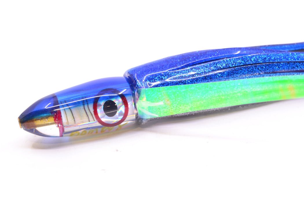 Bomboy Lures White Abalone Blue Back Black-Silver-Red Eyes Mini Bomb 5" 2oz Skirted with Wings