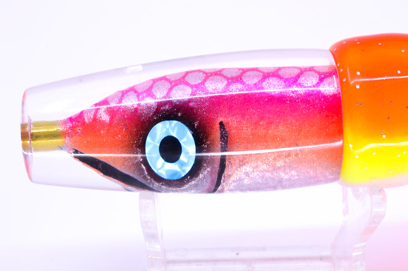 Tsutomu Lures "Da Amaebi" Pink-Orange Fish Head Ali'i Invert 7" 5.7oz Skirted Orange-Yellow