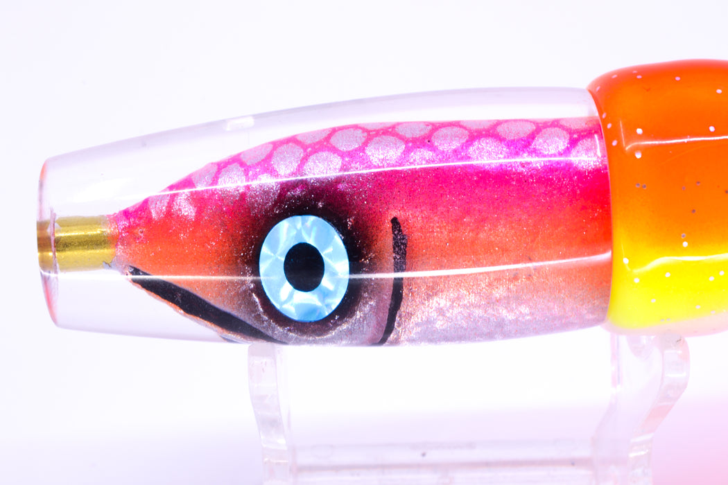 Tsutomu Lures "Da Amaebi" Pink-Orange Fish Head Ali'i Invert 7" 5.7oz Skirted Orange-Yellow