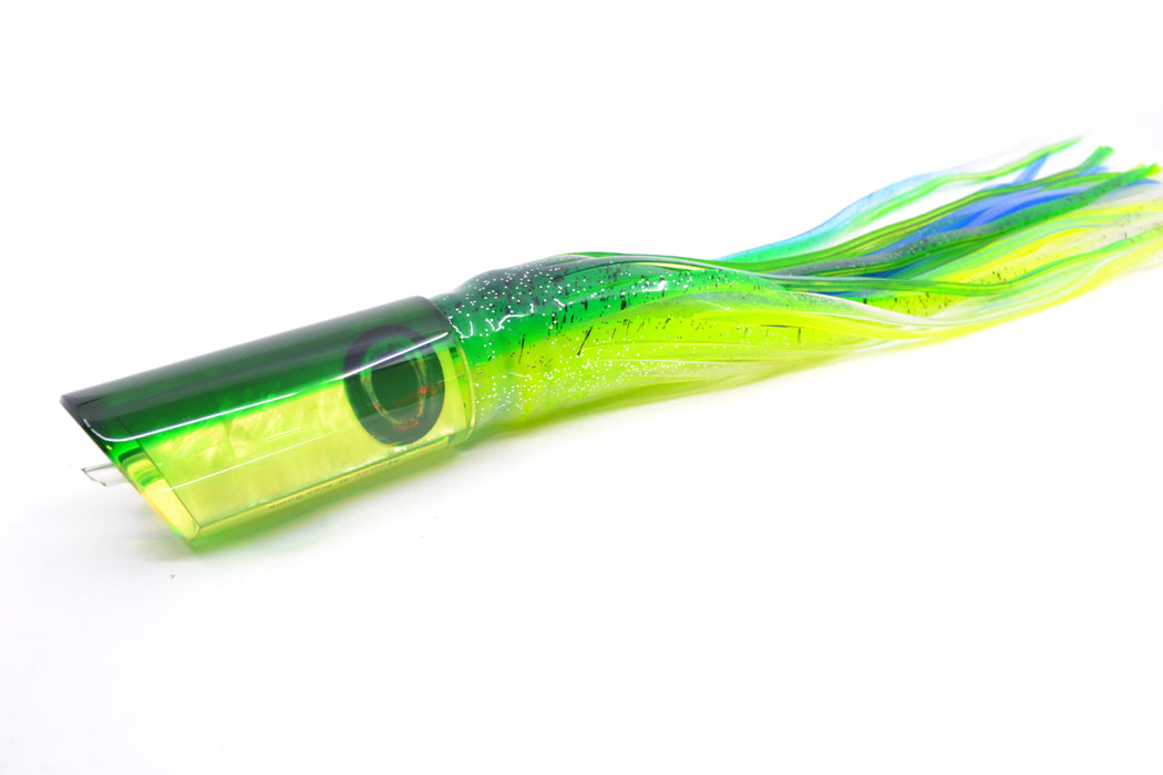 Moyes Lures Chartreuse MOP Green Back Medium Pipe Bomb 12" 7.5oz Skirted Mahi